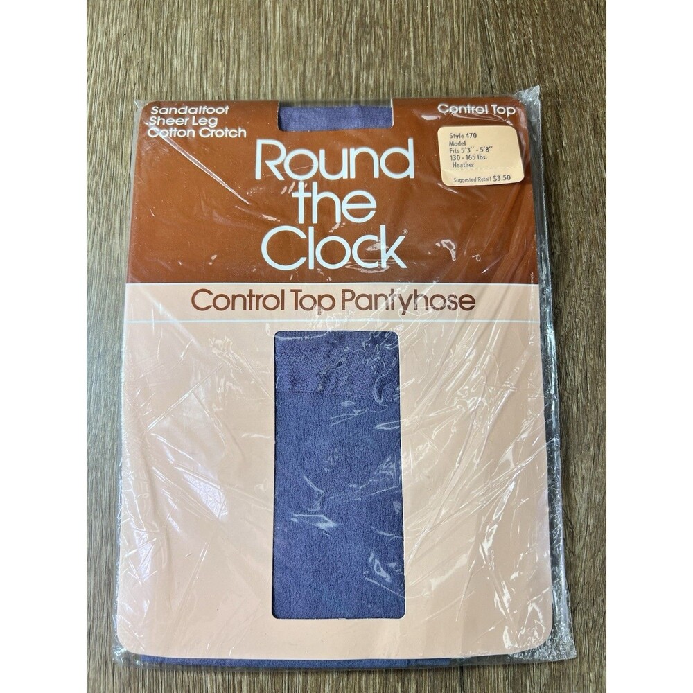 Vtg Round The Clock Control Top Pantyhose Heather Purple Size Model NIP 80s